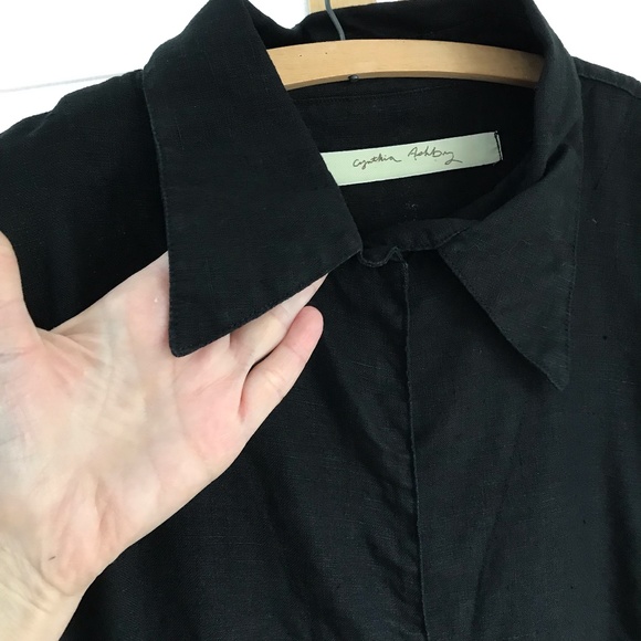Cynthia Ashby Linen Sz S Blouse Black 100% Linen long sleeve snap front & cuffs - Picture 14 of 14